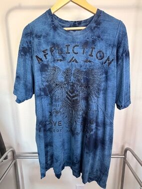 Affliction Men's Navy Blue Tie-Dye Graphic Short Sleeve Tee